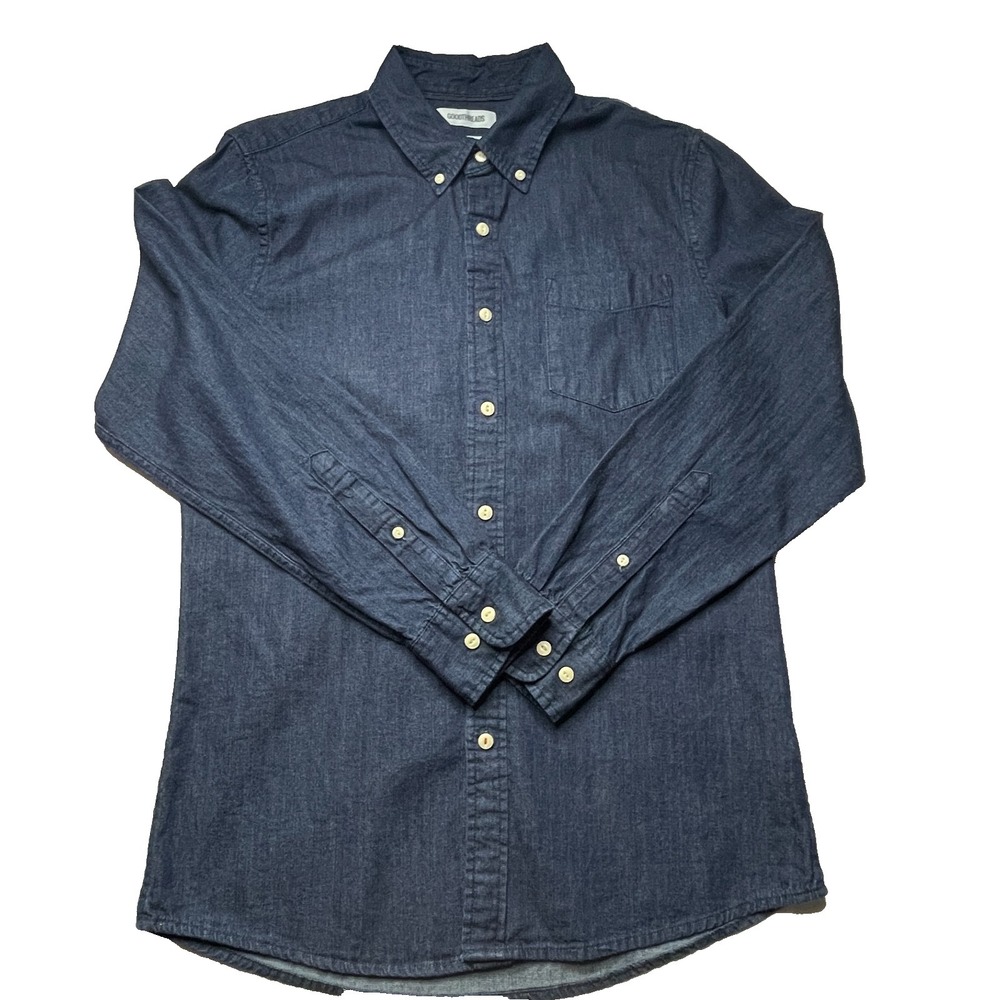 Goodthreads Denim Shirt Mens Chambray Button Down Dark Wash Casual Western MED
